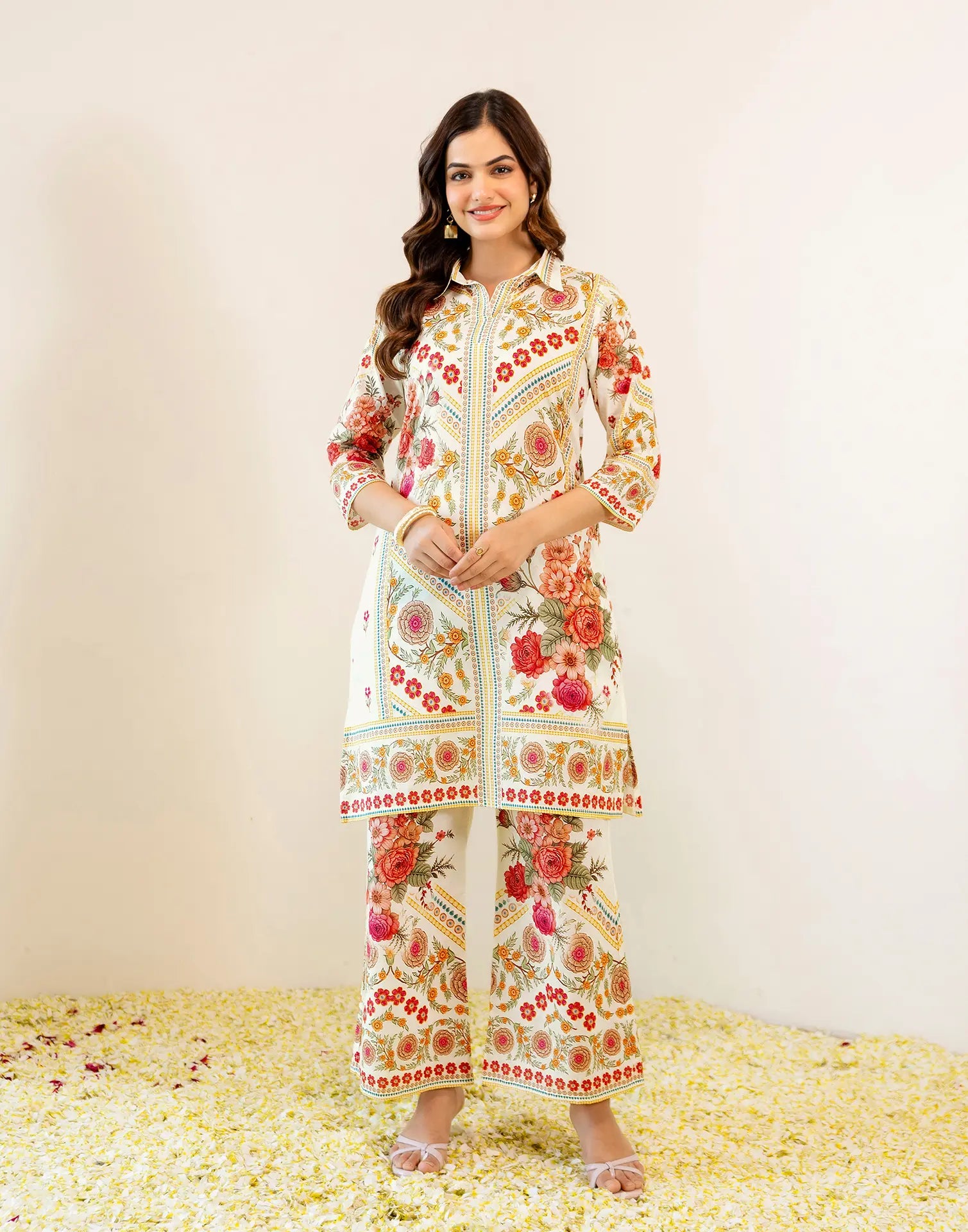 Skylee Viscose Floral Print Spread Neck Co-ord Set For Woman