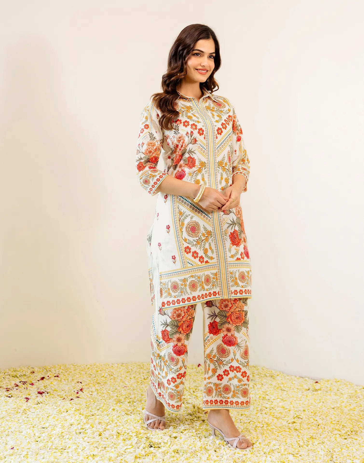 Skylee Viscose Floral Print Spread Neck Co-ord Set For Woman