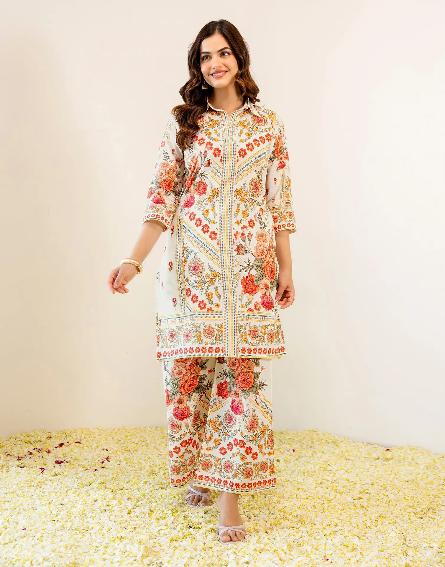 Skylee Viscose Floral Print Spread Neck Co-ord Set For Woman
