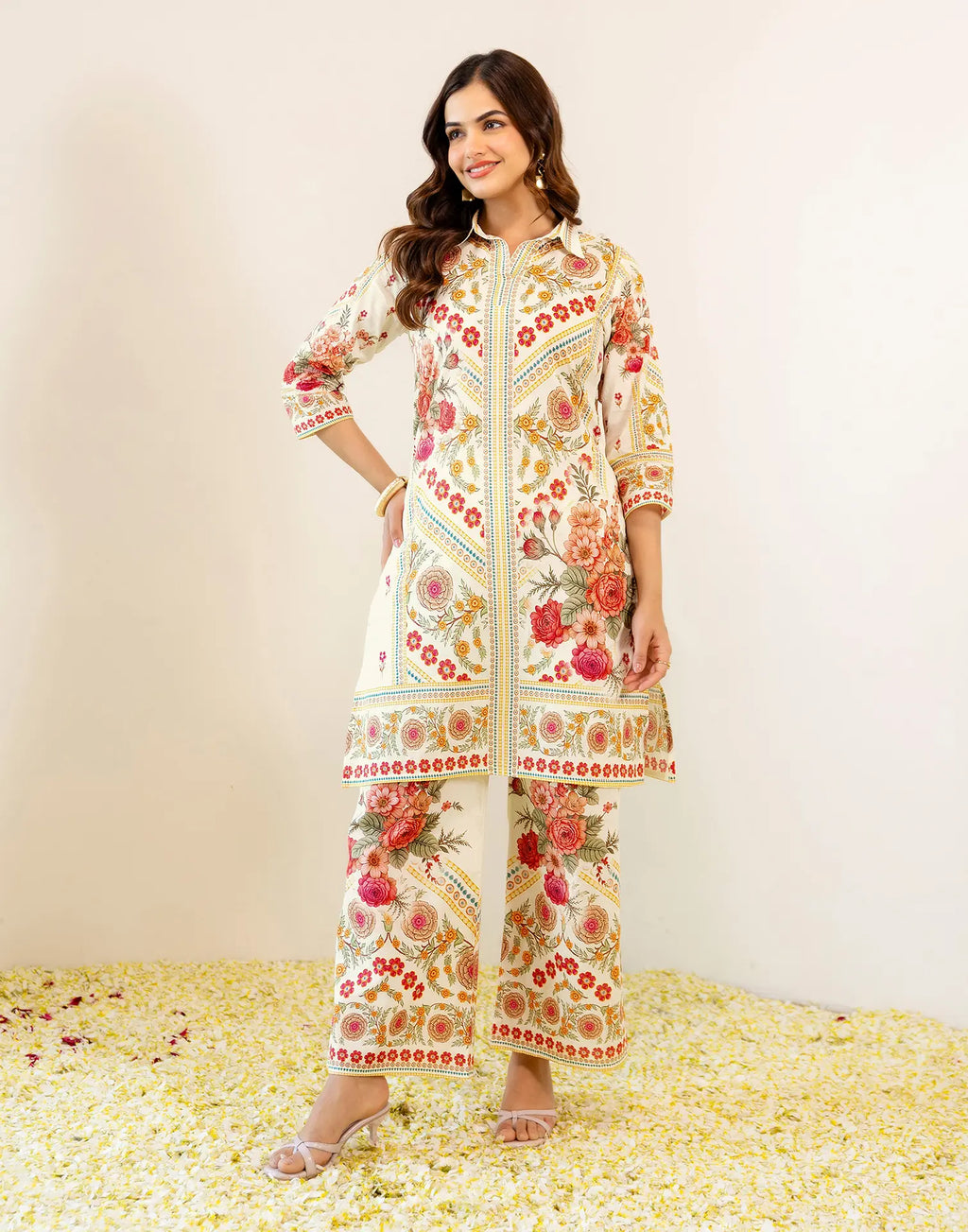Skylee Viscose Floral Print Spread Neck Co-ord Set For Woman
