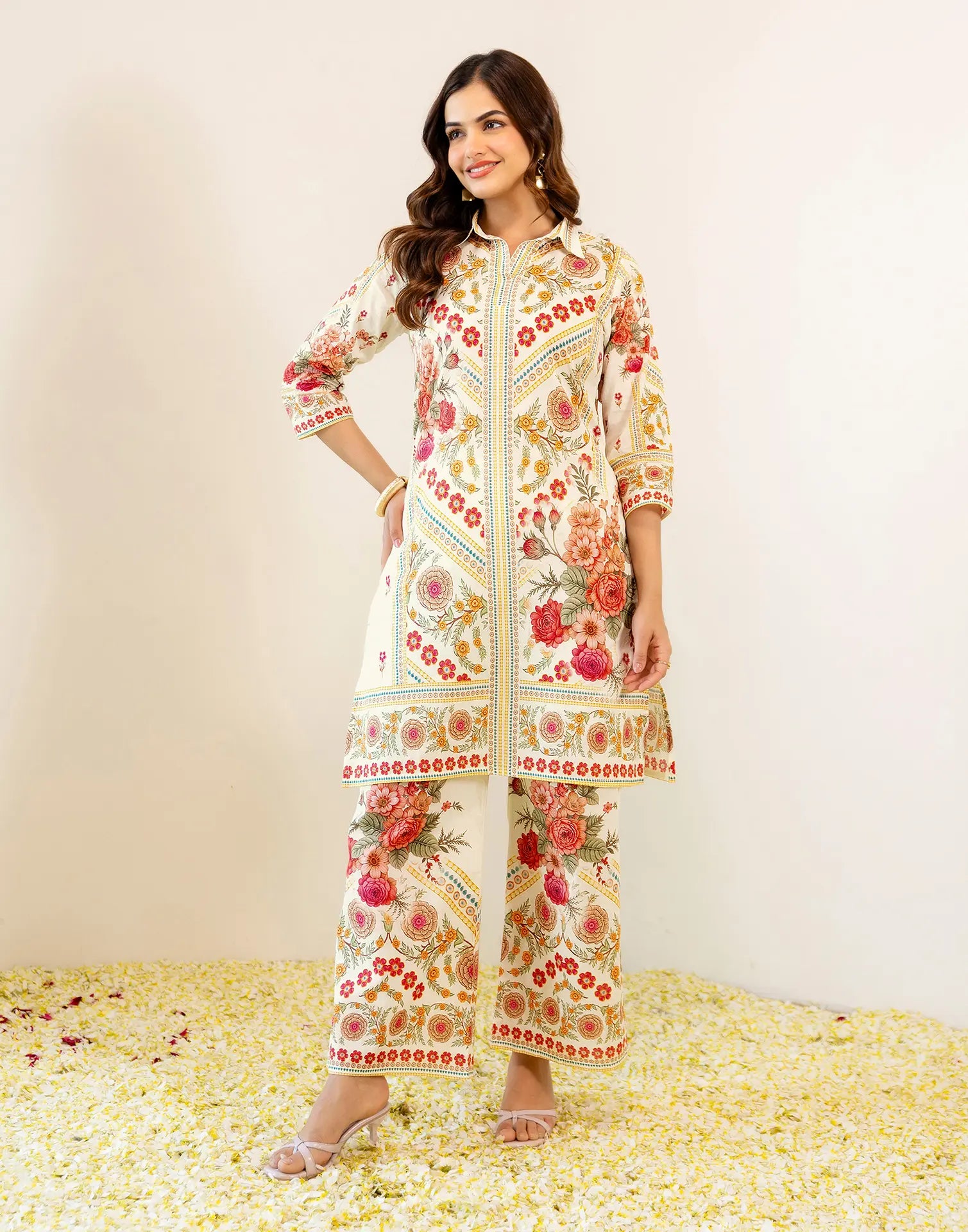 Skylee Viscose Floral Print Spread Neck Co-ord Set For Woman