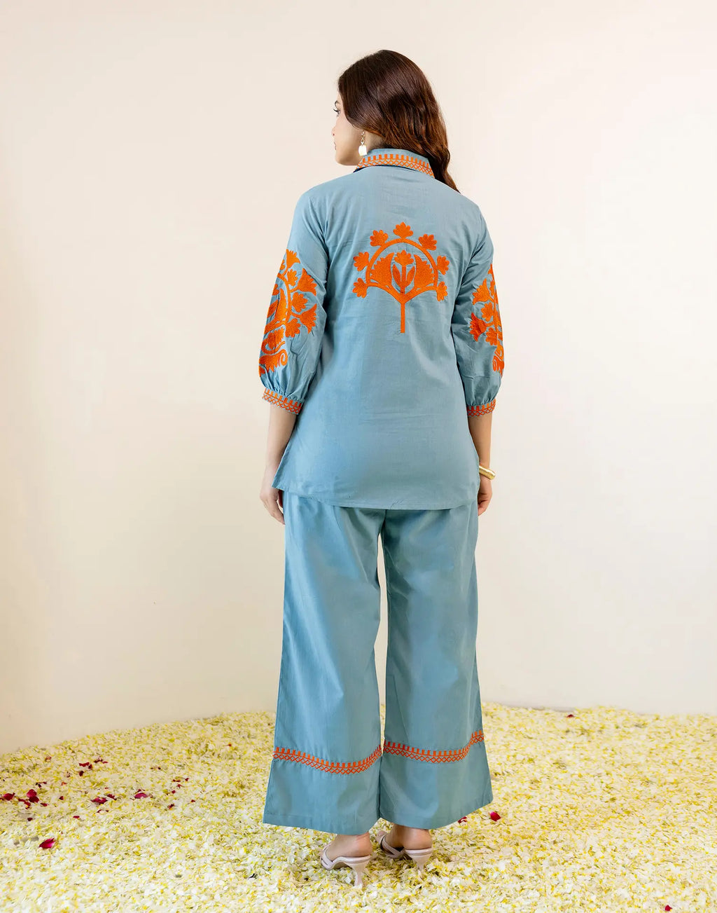 Skylee Viscose Embroidered Spread Neck Co-ord Set For Woman
