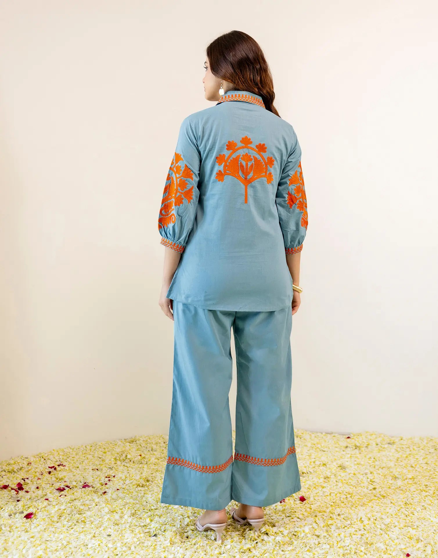 Skylee Viscose Embroidered Spread Neck Co-ord Set For Woman