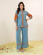 Skylee Viscose Embroidered Spread Neck Co-ord Set For Woman