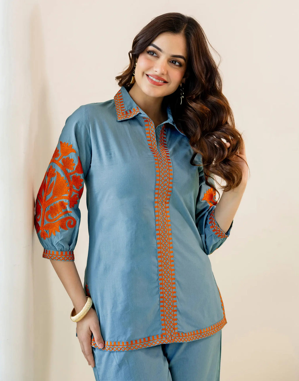 Skylee Viscose Embroidered Spread Neck Co-ord Set For Woman