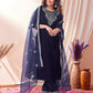 Velvet Embroidery Straight Kurta with Pant & Dupatta