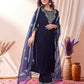 Velvet Embroidery Straight Kurta with Pant & Dupatta