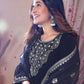 Velvet Embroidery Straight Kurta with Pant & Dupatta