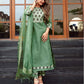 Mint Green Silk Plain Boat Neck 3/4 Sleeve Straight Kurta Set With Pant & Dupatta