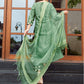 Mint Green Silk Plain Boat Neck 3/4 Sleeve Straight Kurta Set With Pant & Dupatta