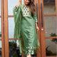Mint Green Silk Plain Boat Neck 3/4 Sleeve Straight Kurta Set With Pant & Dupatta