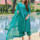 Silk Blend Foil Print and Lace Straight Kurta with Pant & Dupatta
