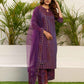 Silk Blend Foil Print and Lace Straight Kurta with Pant & Dupatta