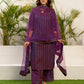 Silk Blend Foil Print and Lace Straight Kurta with Pant & Dupatta