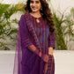 Silk Blend Foil Print and Lace Straight Kurta with Pant & Dupatta