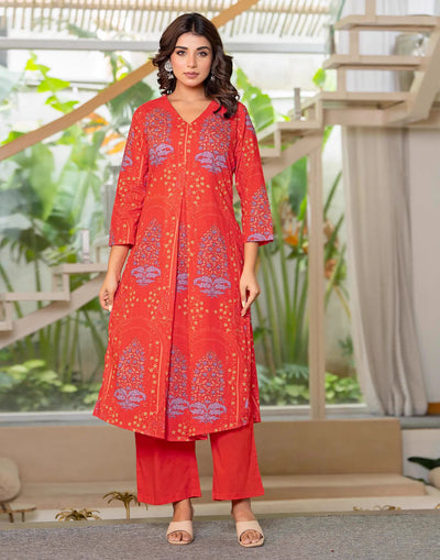 Cotton Printed V-Neck Co-ord Set
