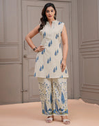 Skylee Cotton Printed Mandarin Collar Co-ord Set For Woman