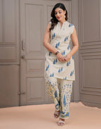Skylee Cotton Printed Mandarin Collar Co-ord Set For Woman