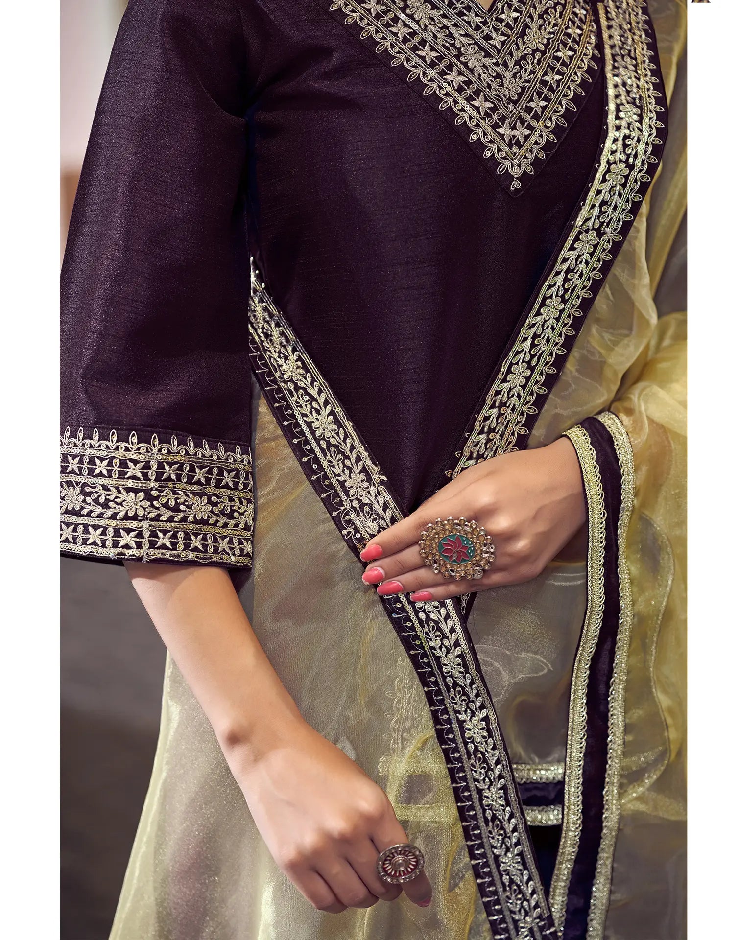 Silk Blend Embroidered Straight 3 Piece Kurta Set