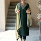 Dark Green Silk Plain V Neck 3/4 Sleeve Straight Kurta Set With Pant & Dupatta