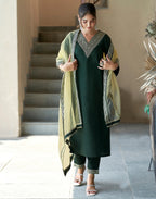 Silk Blend Embroidered Straight 3 Piece Kurta Set