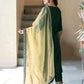 Dark Green Silk Plain V Neck 3/4 Sleeve Straight Kurta Set With Pant & Dupatta