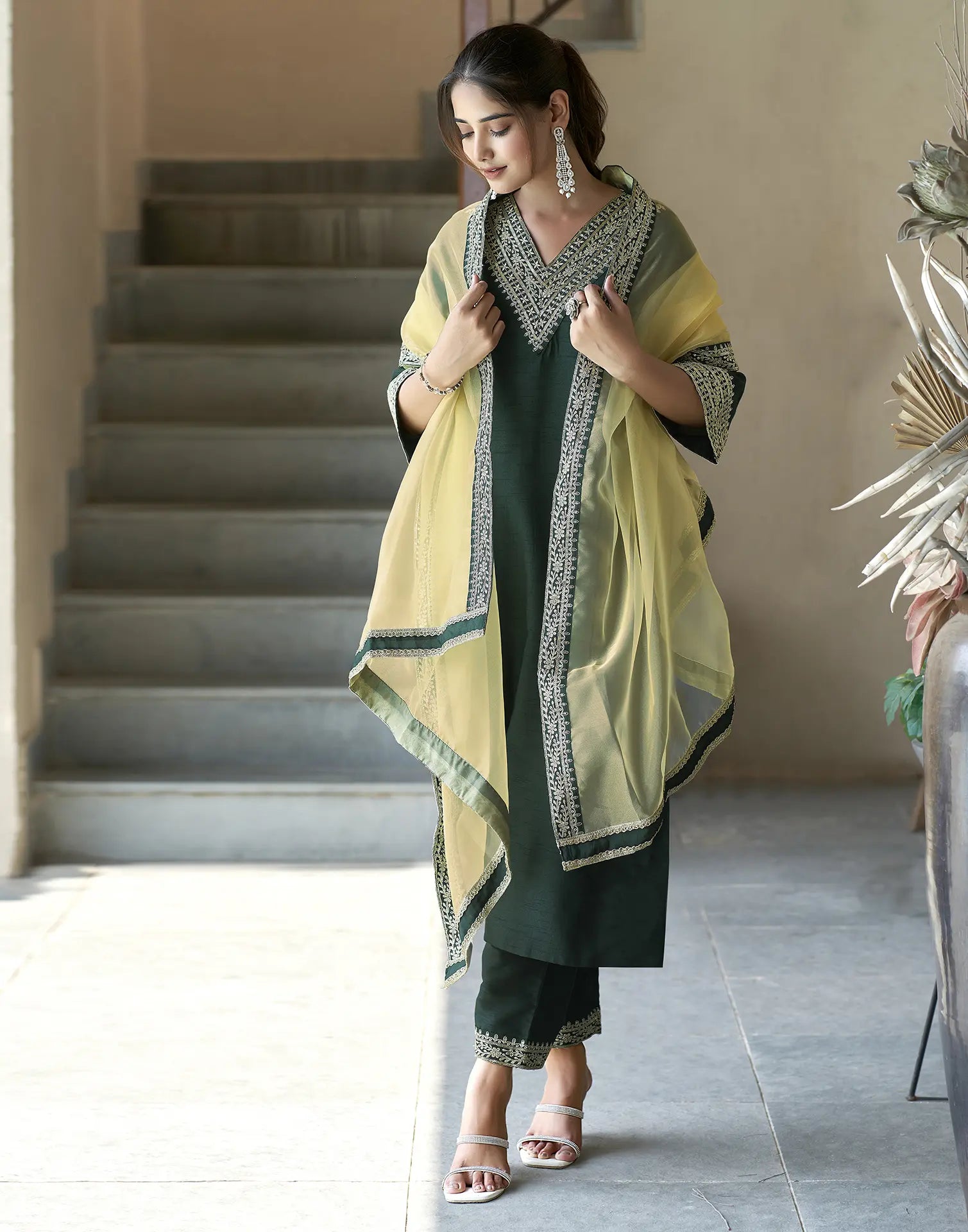 Silk Blend Embroidered Straight 3 Piece Kurta Set