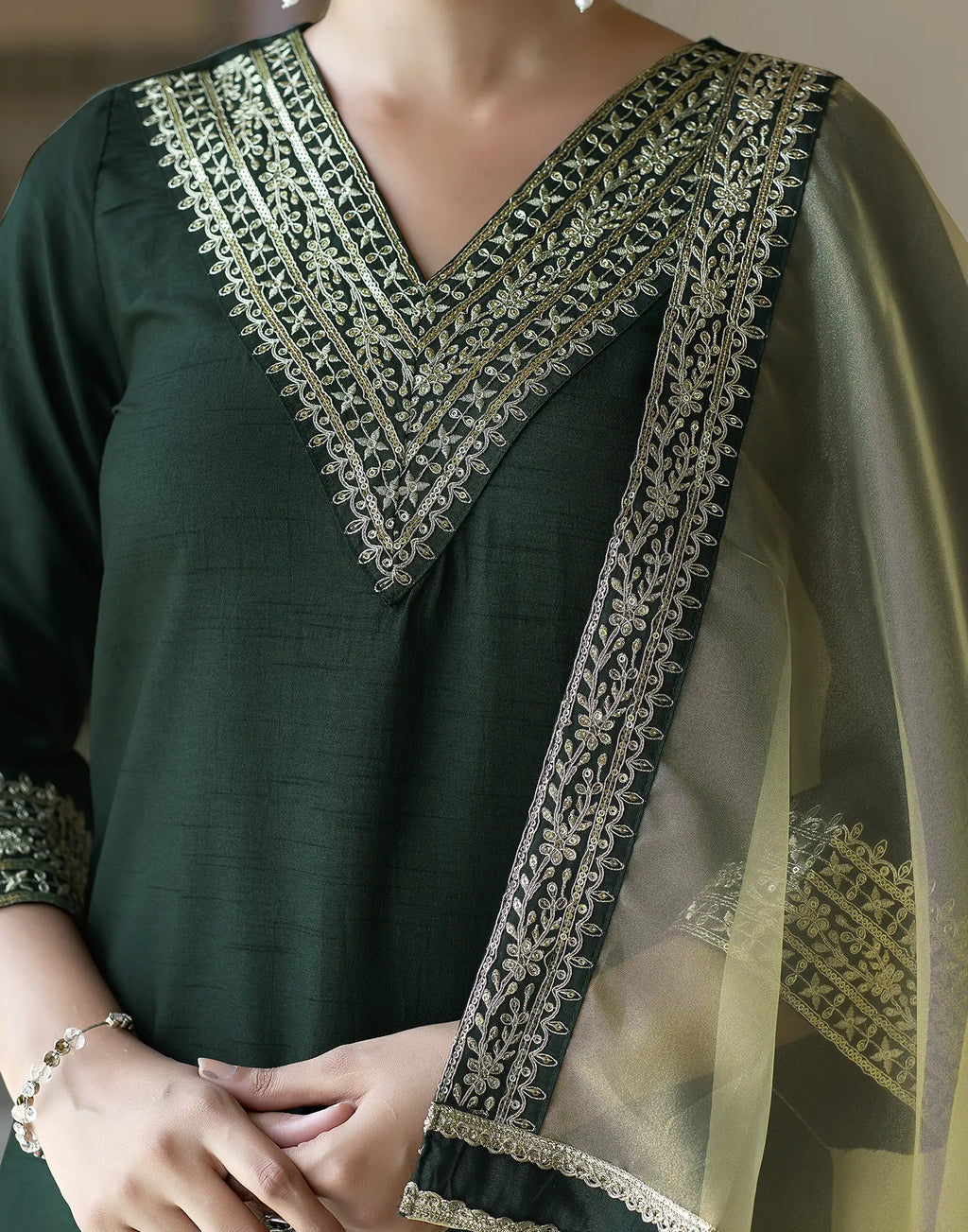 Silk Blend Embroidered Straight 3 Piece Kurta Set