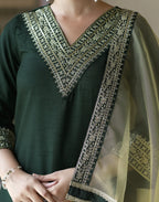 Silk Blend Embroidered Straight 3 Piece Kurta Set