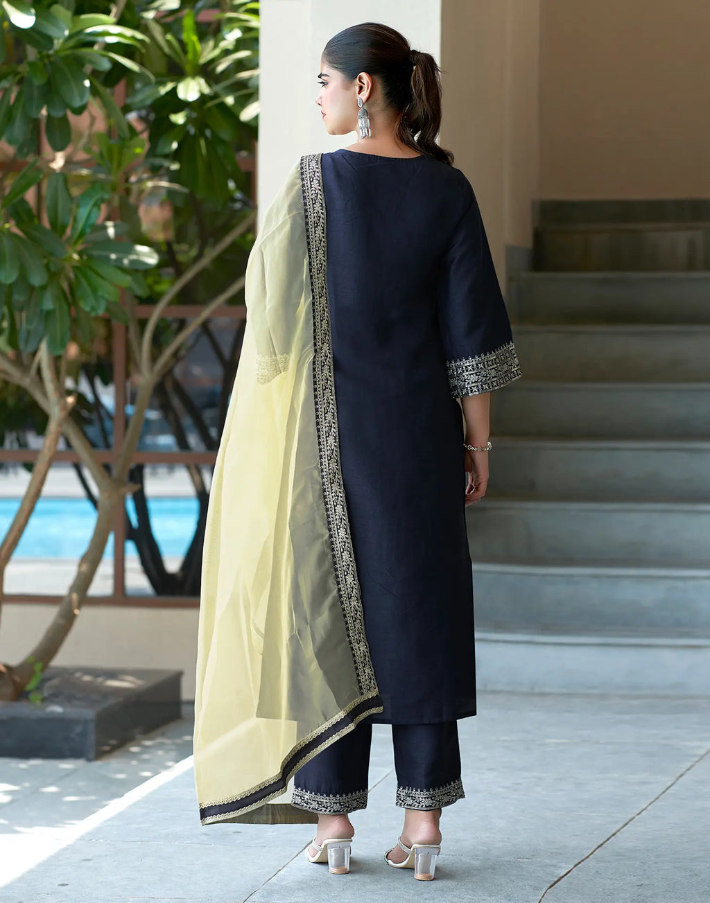 Silk Blend Embroidered Straight 3 Piece Kurta Set