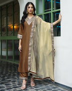 Silk Blend Embroidered Straight 3 Piece Kurta Set