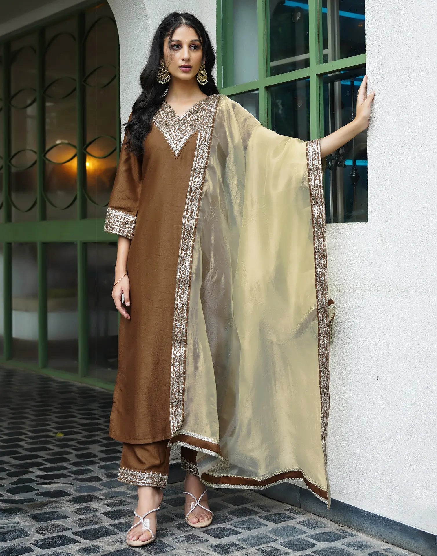 Silk Blend Embroidered Straight 3 Piece Kurta Set