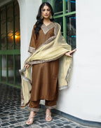Silk Blend Embroidered Straight 3 Piece Kurta Set