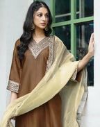 Silk Blend Embroidered Straight 3 Piece Kurta Set