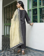 Silk Blend Embroidered Straight 3 Piece Kurta Set