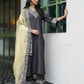 Silk Blend Sequins Embroidery Lace Straight Kurta with Pant & Dupatta
