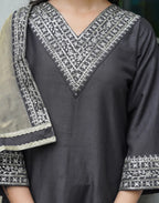 Silk Blend Embroidered Straight 3 Piece Kurta Set