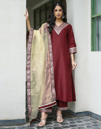 Silk Blend Embroidered Straight 3 Piece Kurta Set