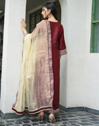 Silk Blend Embroidered Straight 3 Piece Kurta Set