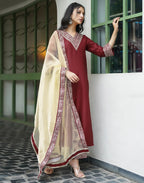 Silk Blend Embroidered Straight 3 Piece Kurta Set