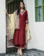 Silk Blend Embroidered Straight 3 Piece Kurta Set