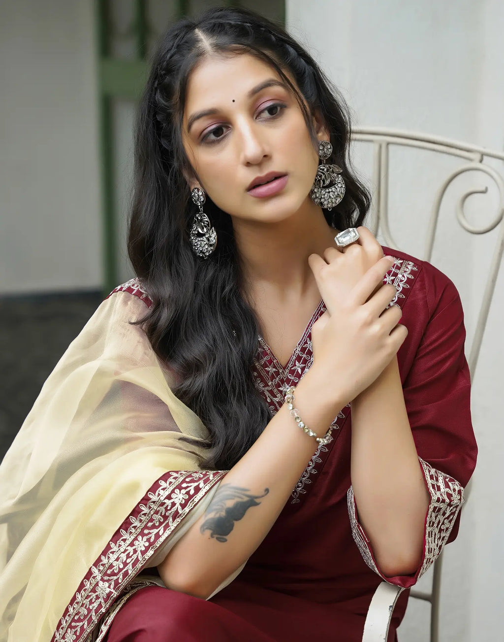Silk Blend Embroidered Straight 3 Piece Kurta Set