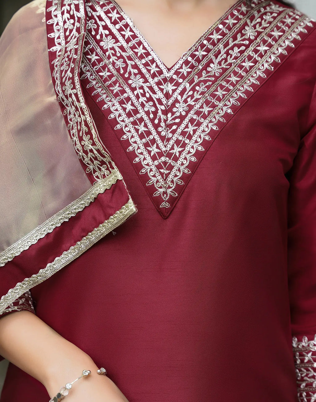 Silk Blend Embroidered Straight 3 Piece Kurta Set