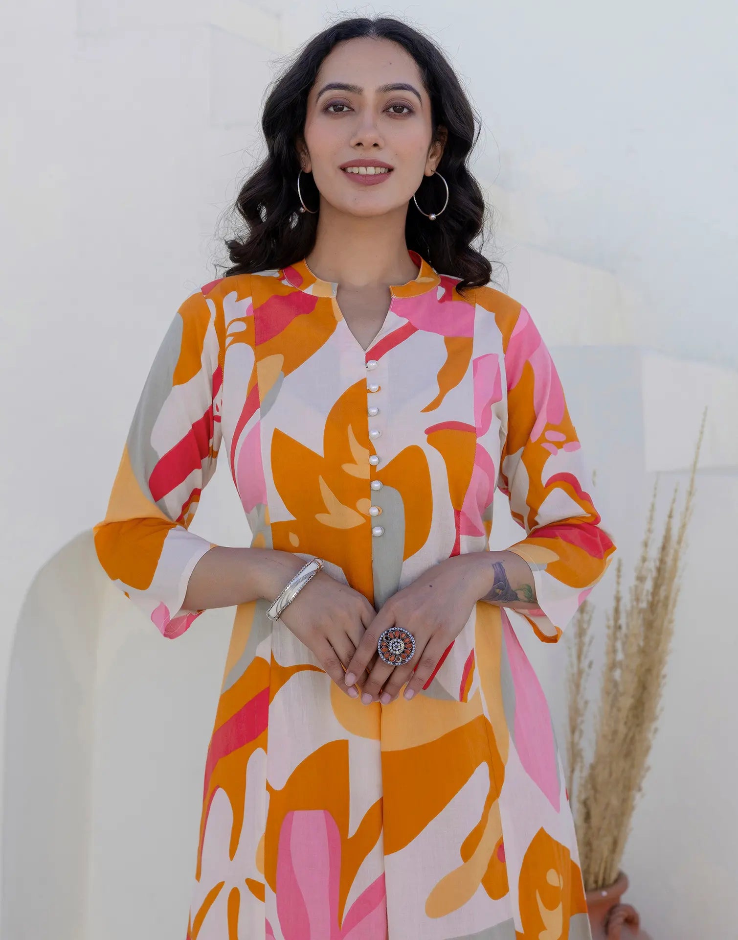 Skylee Cotton Printed Mandarin Collar Co-ord Set For Woman