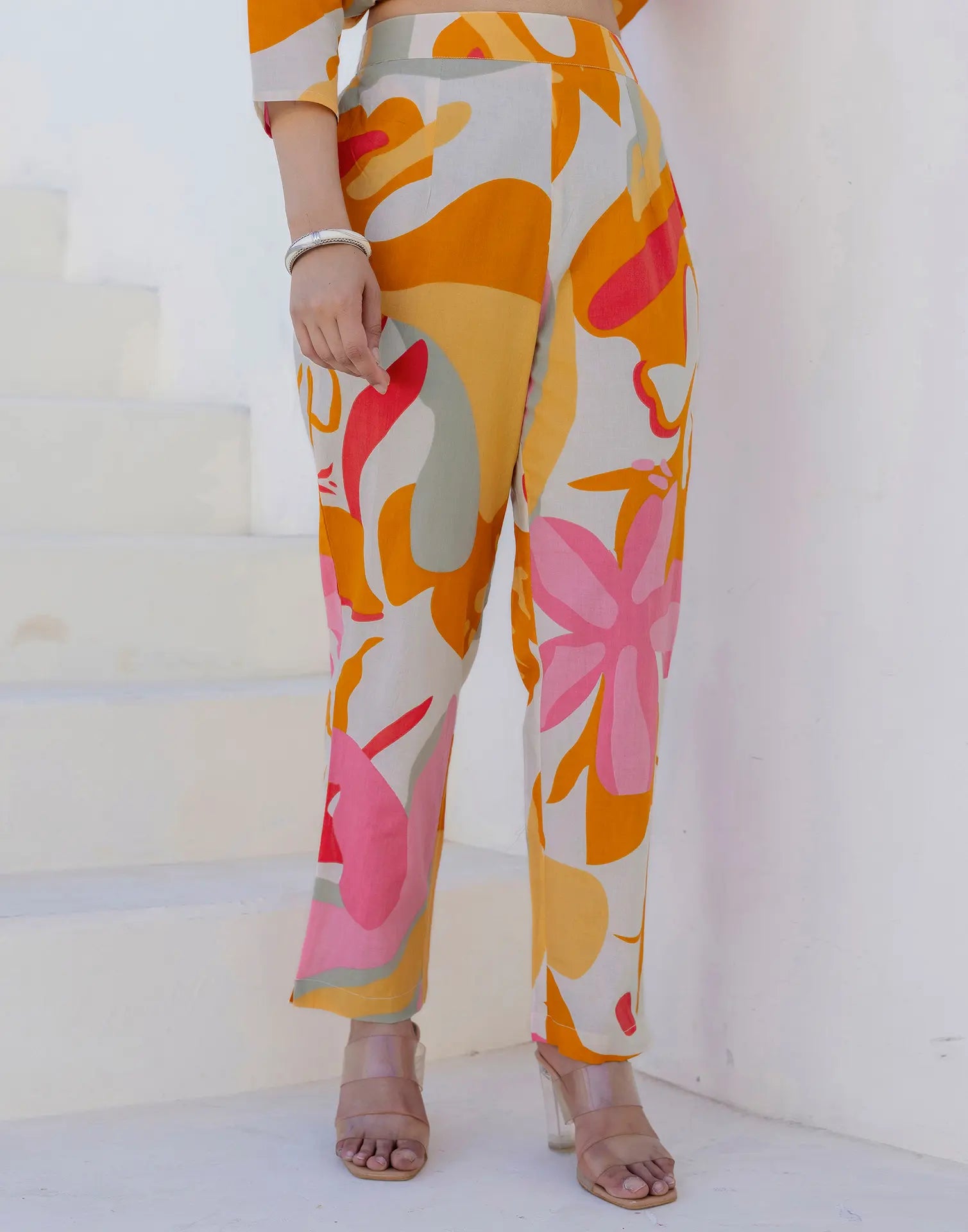 Skylee Cotton Printed Mandarin Collar Co-ord Set For Woman