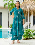 Skylee Cotton Printed Mandarin Collar Co-ord Set For Woman