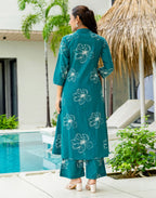 Skylee Cotton Printed Mandarin Collar Co-ord Set For Woman