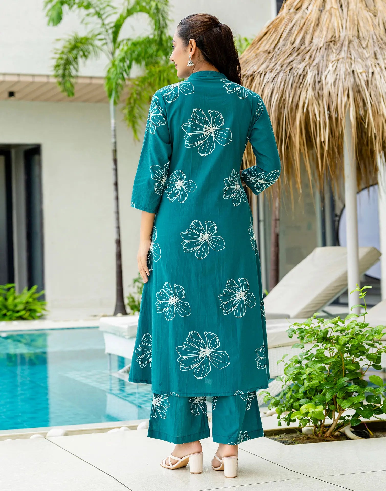 Skylee Cotton Printed Mandarin Collar Co-ord Set For Woman