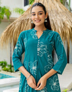 Skylee Cotton Printed Mandarin Collar Co-ord Set For Woman