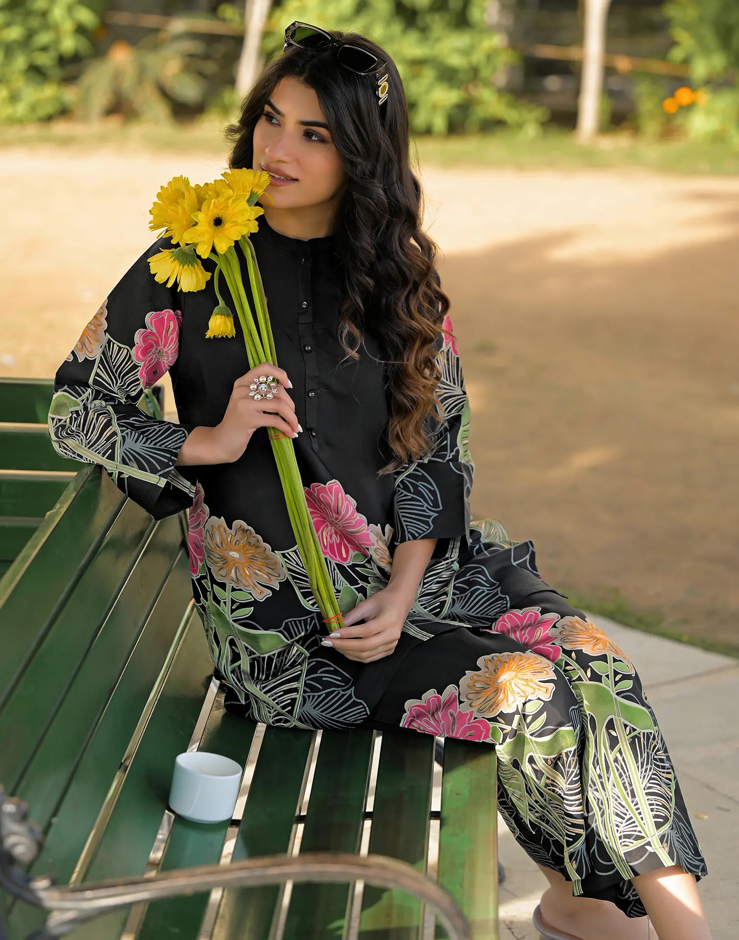 Skylee Silk Printed Mandarin Collar Co-ord Set For Woman